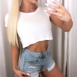 Ribbed Baby Crop (White)